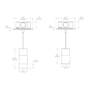 NDR Dimensional Drawing with snoot (left), standard (right)