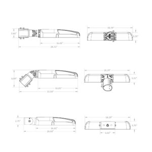 BL4c dimensional drawing with KM - knuckle mount (top, middle) and TM - trunnion mount (bottom)