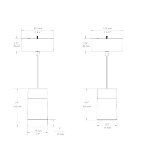 MDR Droplit dimensional drawing: with SN - snoot / AS - acrylic snoot (left), standard fixture (right)