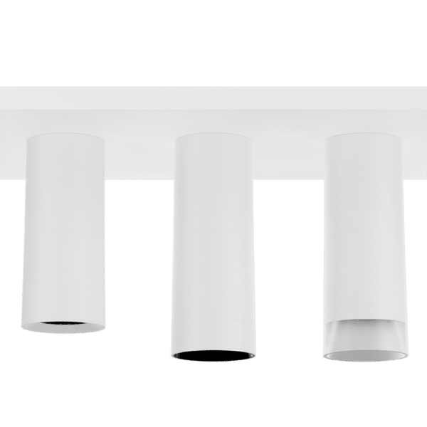 PW - Perfect White Surface Mount MDR Droplit pendant: standard (left), SN - matching snoot (middle), AS - acrylic snoot (right)