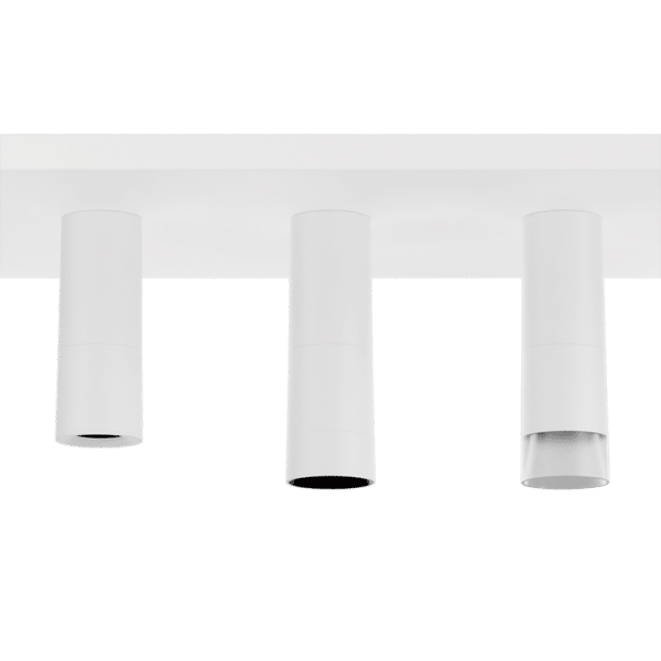 PW - Perfect White Surface Mount NDR Droplit pendant: standard (left), SN - matching snoot (middle), AS - acrylic snoot (right)