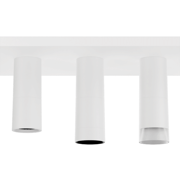 PW - Perfect White Surface Mount SDR Droplit pendant: standard (left), SN - matching snoot (middle), AS - acrylic snoot (right)