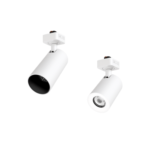PW -  Perfect White LCN trackhead with J/L/H adapter: SN - matching snoot (left),  standard (right)