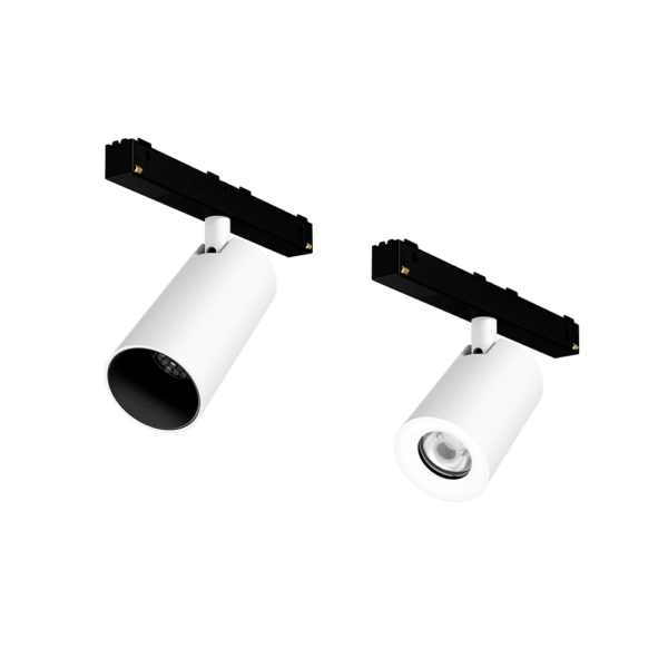 PW -  Perfect While LCN trackhead with Scatto 48V low voltage adapter: SN -  matching snoot (left), standard (right)
