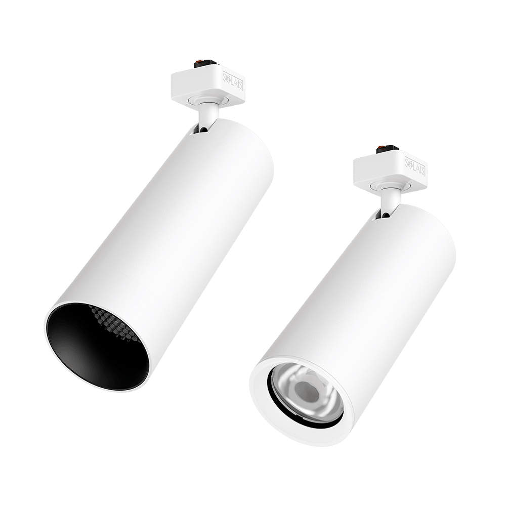 PW -  Perfect White LCV Wireless-ready trackhead with J/L/H adapter: SN - matching  snoot (left), standard (right)
