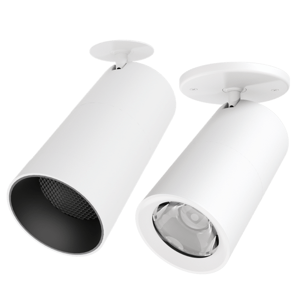 PW - Perfect White LCG: DC - Discreet Canopy + SN - matching snoot (left), CM - Canopy Mount + standard (right)